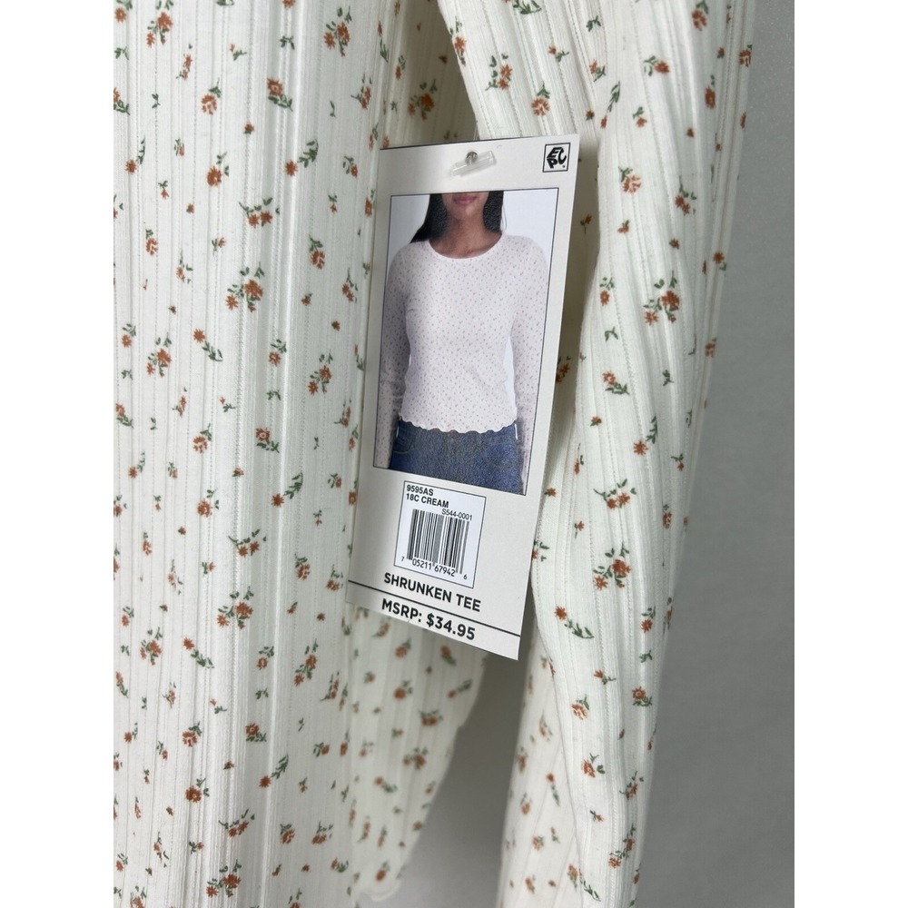 Aeropostale Women's Shrunken Tee Size XX-Large Stretch Floral Cream A56 - Picture 3 of 11